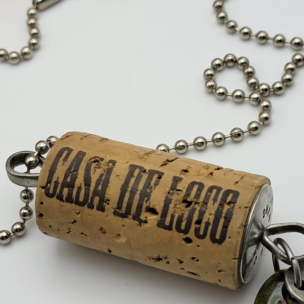 Novelty No Whining Cork Pendant Necklace 30" USA Ball Bead Chain CASA DE LOCO - Picture 2 of 11